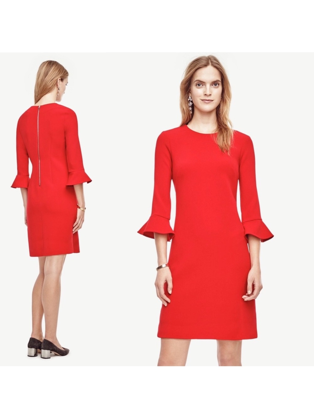 Ann Taylor Red Flare Sleeve Sheath Dress Size 10 NWT Career Cocktail Holiday